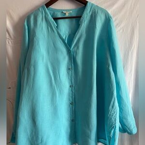 Vintage Eileen Fisher lightweight XXL v neck Irish Linen blouse.